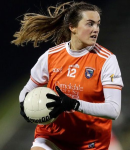 Aimee Mackin in action playing Gaelic football