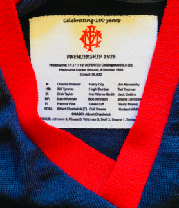 9 Oct 26 - inner tag of the club’s commemorative 1926 centenary guernsey
