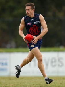 MELBOURNE, AUSTRALIA - FEBRUARY 19: Jack Grimes of the Demons in action during the Melbourne Demons intra-club match at Casey Fields in Melbourne on February 19, 2016. (Photo by Michael Willson/AFL Media)